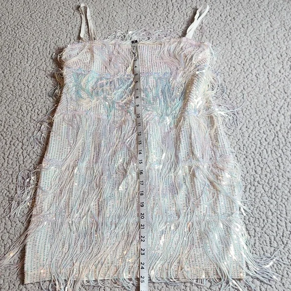 Elegant White Fringe Mini Dress - Picture 11 of 16